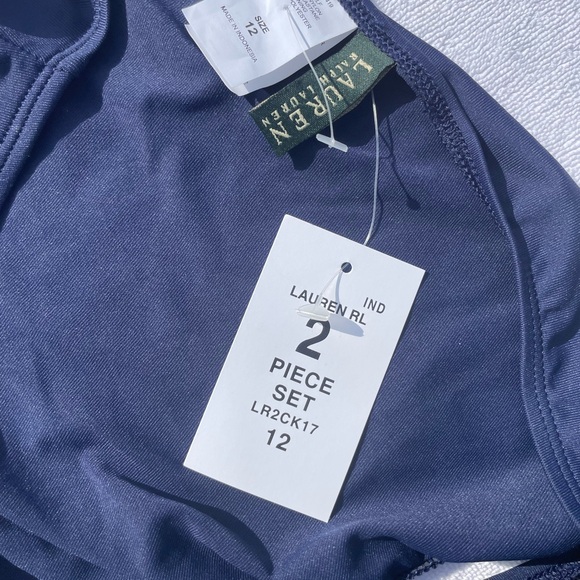 Lauren Ralph Lauren Tie Dye Blue White Stripe Halter Tankini Bathing Suit NWT - Picture 12 of 14